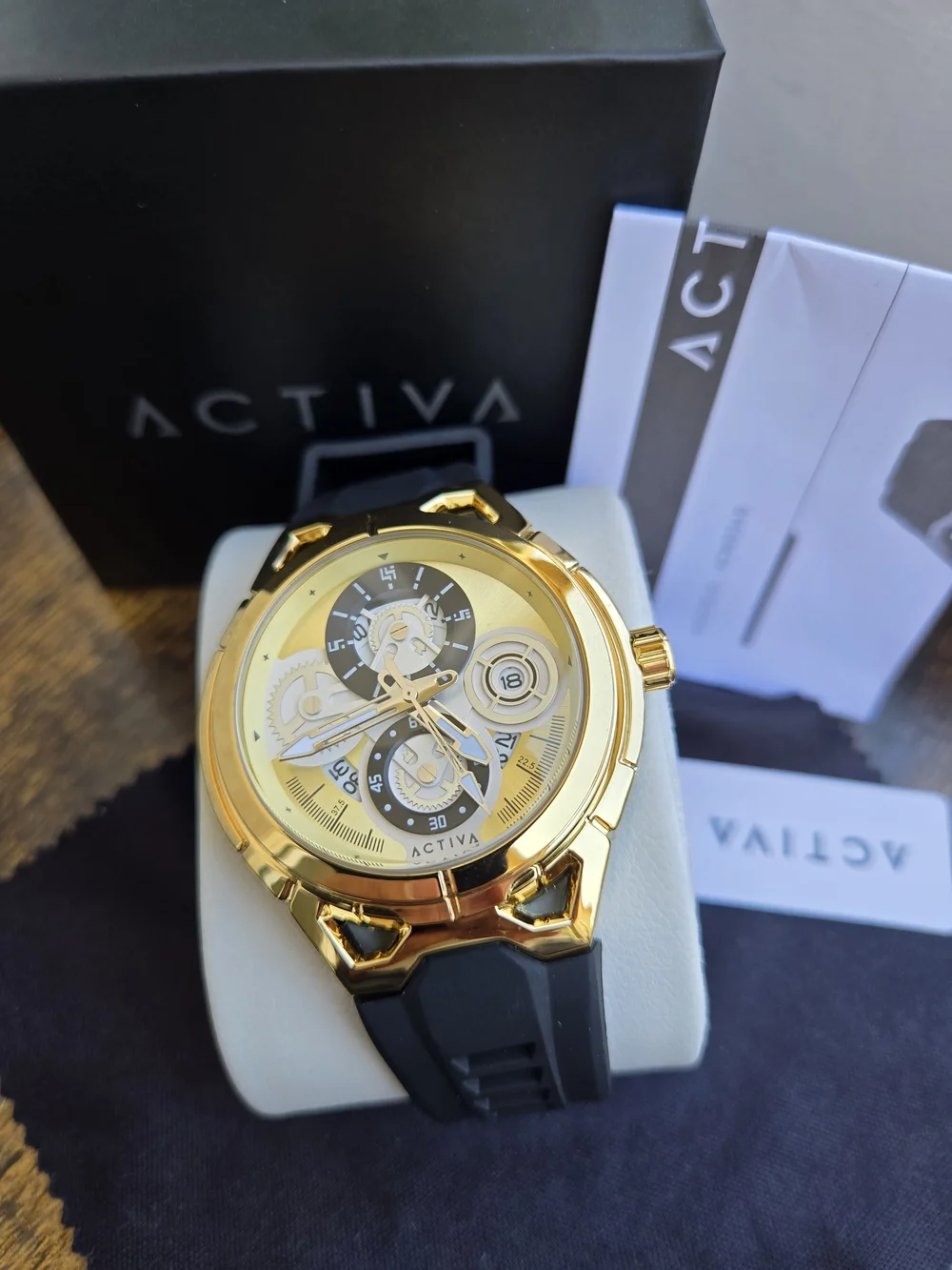 Activa Men’s Gold Case Black Strap Chronograph Watch